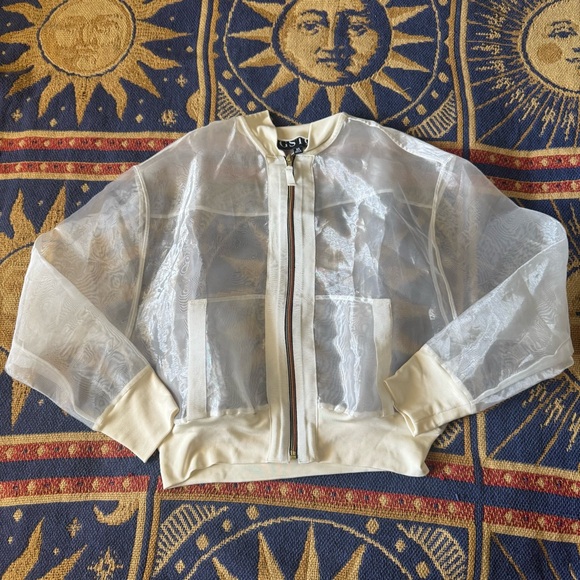 Gstq Jackets & Blazers - GSTQ White Sheer Street Style Lightweight Organza Bomber Jacket Size XS